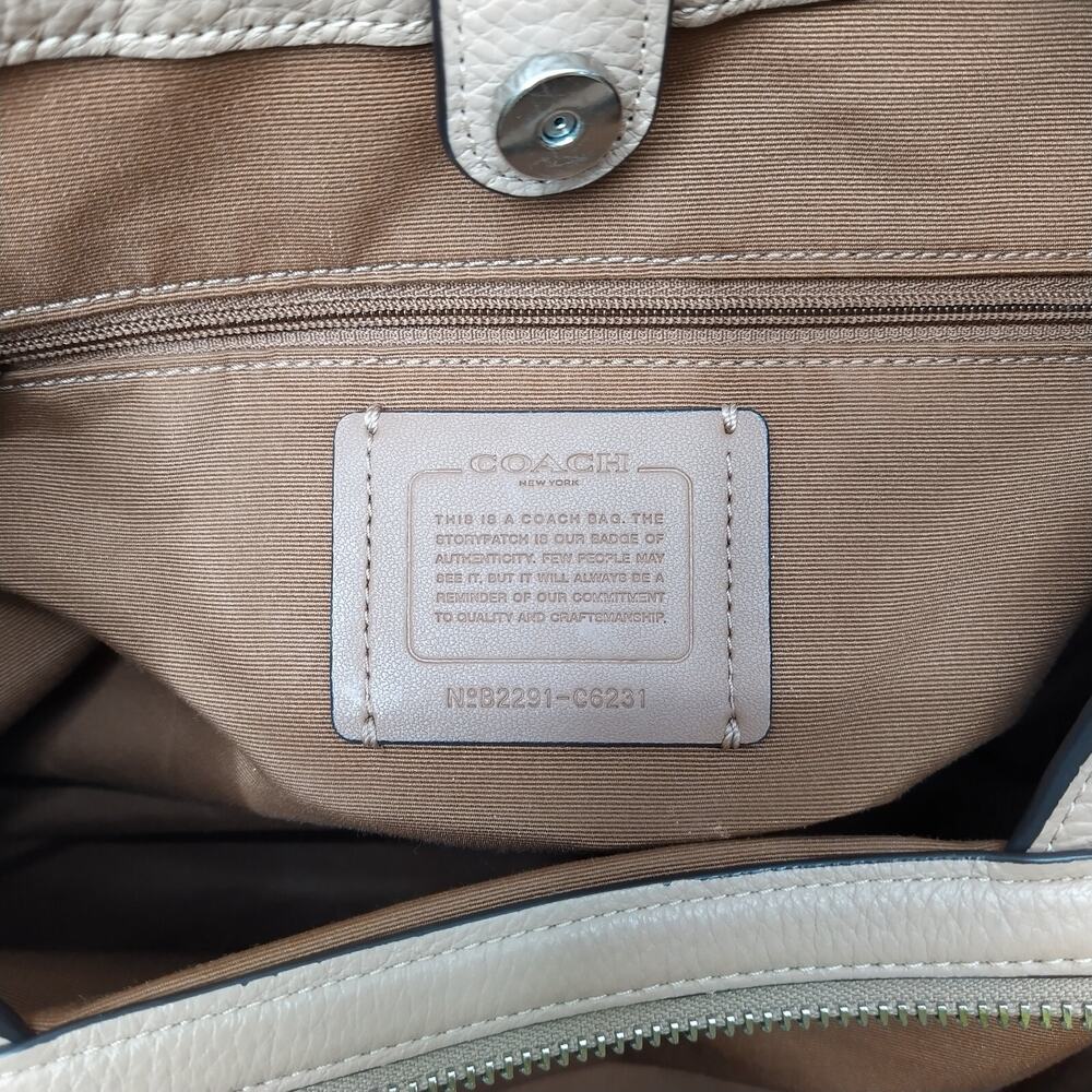 Coach Kristy Taupe Beige Pebble Leather Triple Compartment Shoulder Bag - Picture 12 of 16